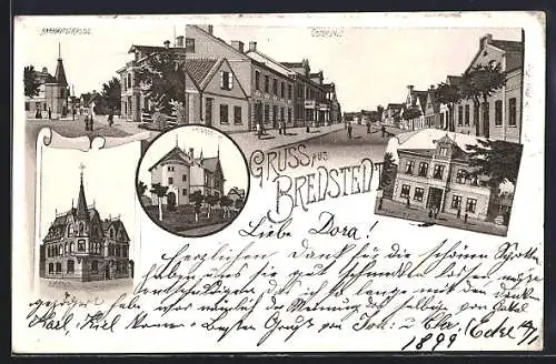 Lithographie Bredstedt, Bahnhofs-Hotel, Strasse Osterende, Amtsgericht