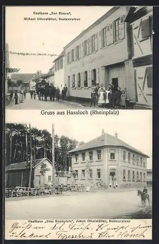 AK Hassloch / Pfalz, Gasthaus Zur Sonne, Gasthaus Zum Rennplatz