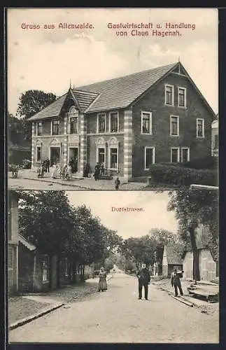 AK Altenwalde, Gasthaus und Handlung von Claus Hagenah, Blick in die Dorfstrasse