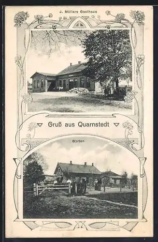 AK Quarnstedt / Kellinghusen, Gasthaus J. Möllers mit Gartenansicht