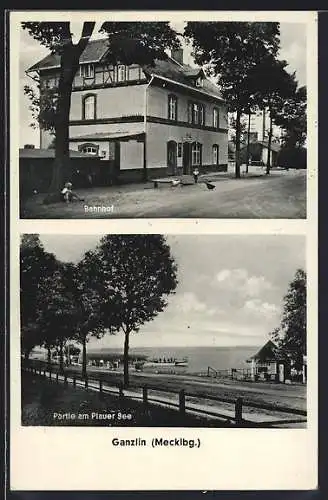 AK Ganzlin, Bahnhof, Partie am Plauer See