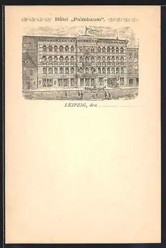 Lithographie Leipzig, Hotel Palmbaum mit Pferdewagen