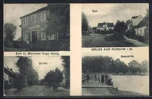 AK Gussow i. M., Gasthaus Zum kleinen Wertheim Hugo König, Gut, Seepartie