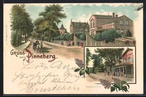 Lithographie Pinneberg, Gasthof zur Eiche, Damm