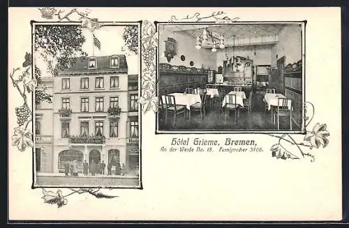AK Bremen, Hotel Grieme, Strasse an der Weide 18