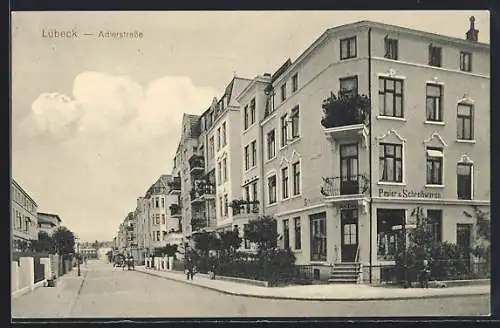 AK Lübeck, Adlerstrasse mit Papier- und Schreibwaren-Geschäft