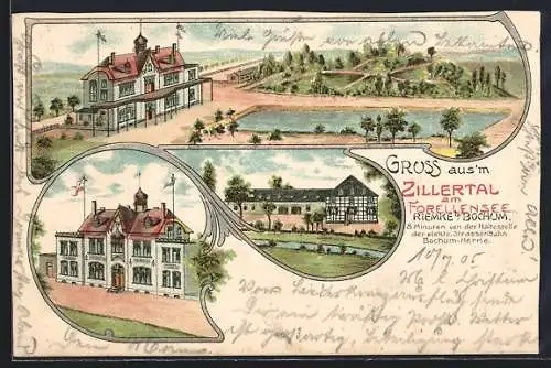 Lithographie Riemke /Bochum, Gasthaus Zillertal am Forellensee