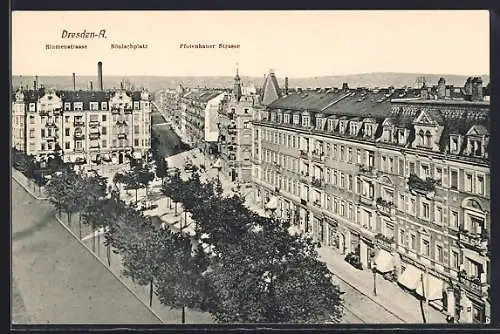 AK Dresden-A., Blumenstrasse, Bönischplatz und Pfotenhauer Strasse aus der Vogelschau