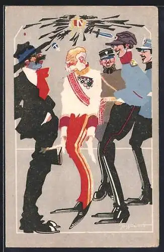 Künstler-AK sign. Ivo Tijardovic: Zertrümmertes Kaiserreich, Kaiser Franz Josef I. von Österreich