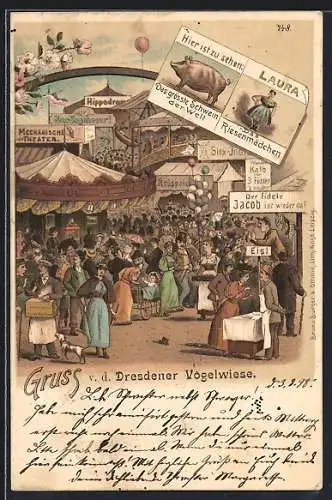 AK Dresden, Karussell und Buden auf der Dresdener Vogelwiese