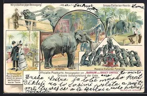 Lithographie Barnum and Bailey Limited-Zirkus, Elefanten zum greifen nah