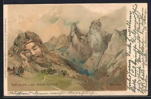 Künstler-AK Edward Theodore Compton: Der Wilde und der zahme Kaiser, Berg mit Gesicht / Berggesichter