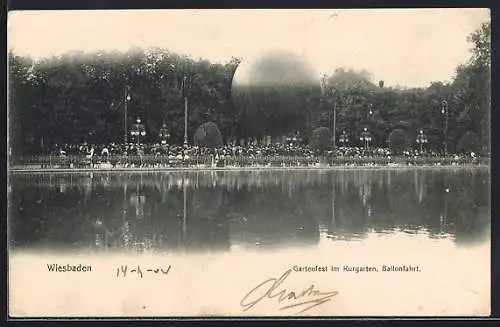 AK Wiesbaden, Gartenfest im Kurgarten, Ballonfahrt