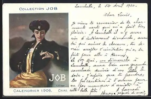 AK Reklame für Tabak Job, Dame mit Zigarette in der Hand, Jugendstil