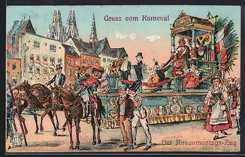 Künstler-AK Köln, Karneval, Der Rosenmontags-Zug