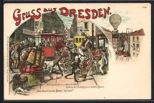 AK Dresden, Strassenbahn-Chaos in der König-Johann- u. Moritzstrasse