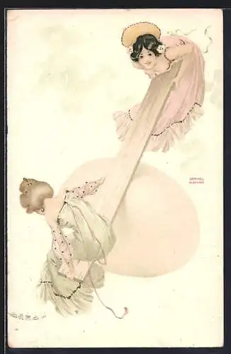 Künstler-AK Raphael Kirchner: Mädchen wippen auf einem Ei