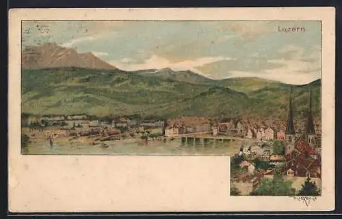 Künstler-AK sign. Arpad Basch: Luzern, Blick auf die Stadt