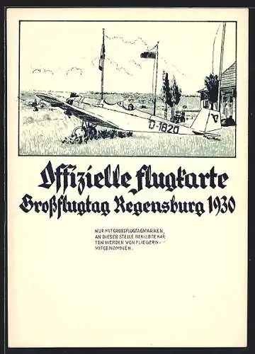 AK Regensburg, Grossflugtag 1930, Flugzeug auf dem Flugplatz