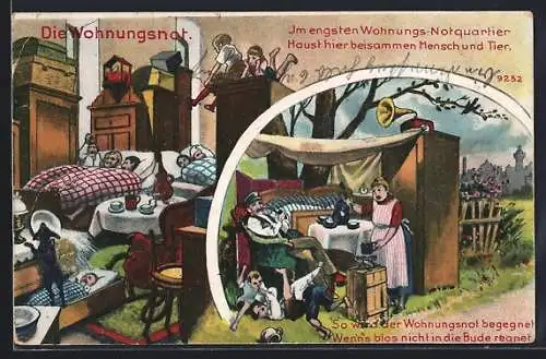AK Leipzig, Wohnungsnot während der Leipziger Messe, Grammophon im Freien