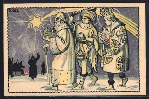 Künstler-AK Reklame für Leibniz-Kekse, die Heiligen 3 Könige besuchen Soldaten