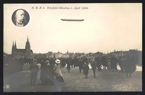 AK München, Fernfahrt des Zeppelins Z I., 1. April 1909