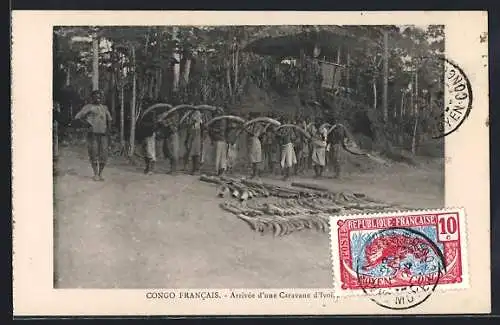 AK Congo Francais, Arrivée d`une Caravane d`Ivoire, 