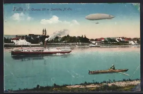 AK Tulln a. d. Donau, Ortsansicht mit Dampfschiffstation