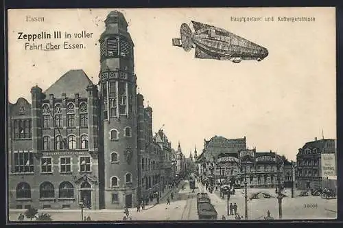 AK Essen, Zeppelin III über der Kettwigerstrasse