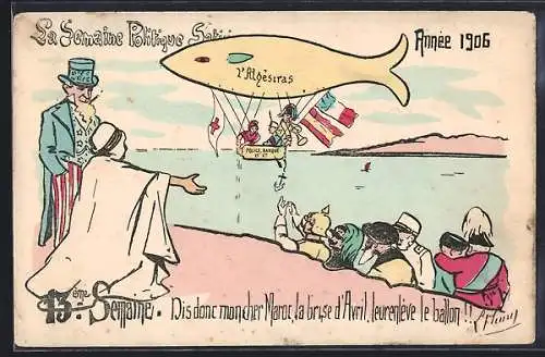 AK Fisch als Zeppelin, Marokkokrise, dt., ital. u. amerikan. Politiker