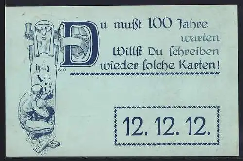 AK Besonderes Datum 12.12.12, Steinmetz mit Kalender