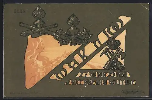 Künstler-AK R. Accademia Militare, Italia im Jugendstil-Passepartout