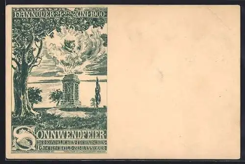 Lithographie Hannover, Sonnwendfeier der Königlich-Technischen Hochschule 1900, Denkmal, Otto von Bismarck