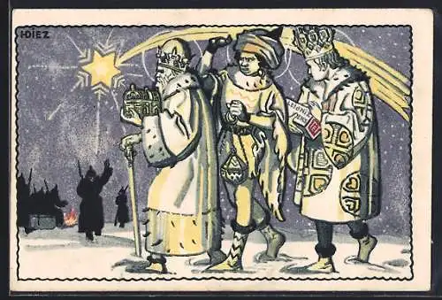 Künstler-AK sign. Diez: Die heiligen drei Könige mit Leibniz Keksen