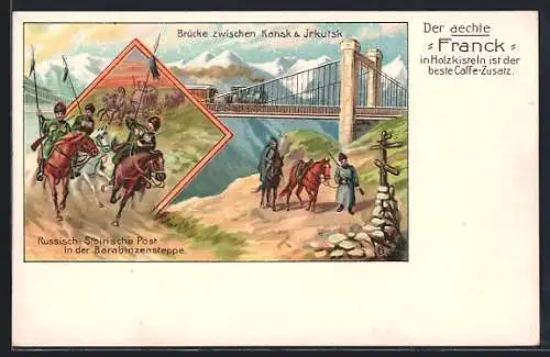 AK Reklame für Caffe-Zusatz Franck, Russisch-Sibirische Post in der Barabinzensteppe