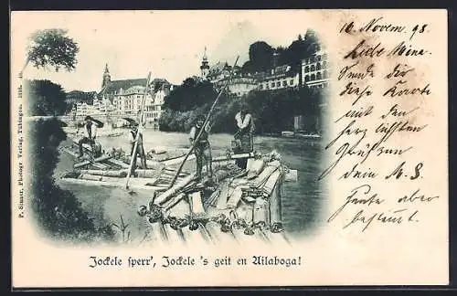 AK Tübingen, Ortsansicht mit Flössern