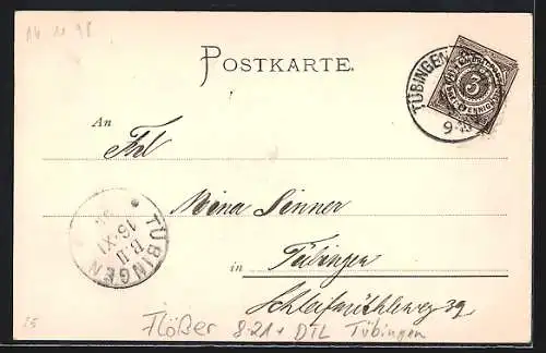 AK Tübingen, Ortsansicht mit Flössern