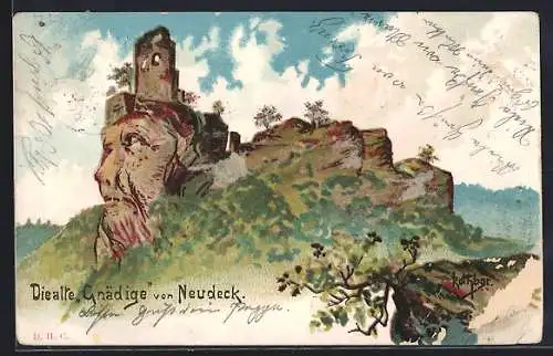 Lithographie Die alte Gnädige von Neudeck, Berggesichter