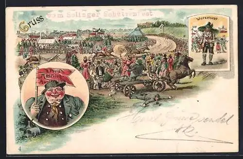 Lithographie Volksfest, Wurzelsepp, Gewinner der Mastvieh-Ausstellung