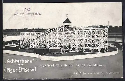 AK Dresden, Dresdener Vogelwiese, Achterbahn aus der Vogelschau