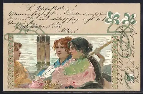 Künstler-AK sign. Tafuri: Venezianische Frauen bei einer Gondelfahrt