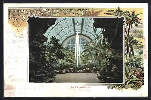 Lithographie Leipzig, Leipziger Palmengarten, Im Palmenhause, Landschaft mit Palmen