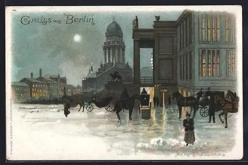 Winter-Lithographie Berlin, Am Kgl. Schauspielhaus, Gendarmenmarkt