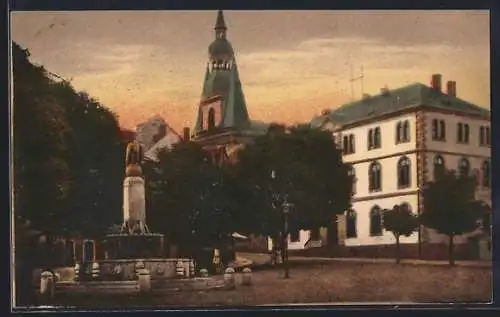 AK St. Wendel, Schlossplatz mit Brunnen