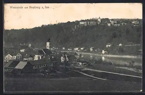AK Wernstein a. Inn, Teilansicht mit Kirche und Neuburg