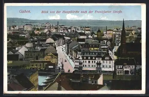 AK Guben, Blick von der Hauptkirche nach der Frankfurter Strasse