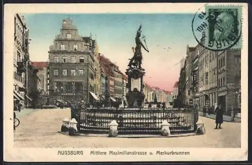 AK Augsburg, Mittlere Maximilianstrasse und Marktbrunnen