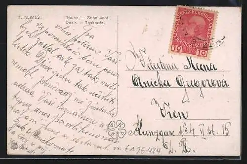 Künstler-AK Fr. Klimes: Frau sitzt abends am Ufer