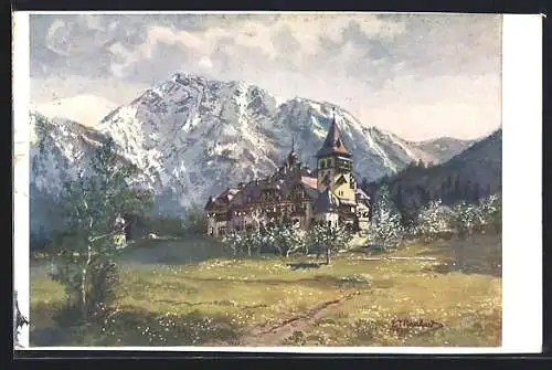 Künstler-AK Eduard Manhart: Unterbergen, Hotel Karawankenhof