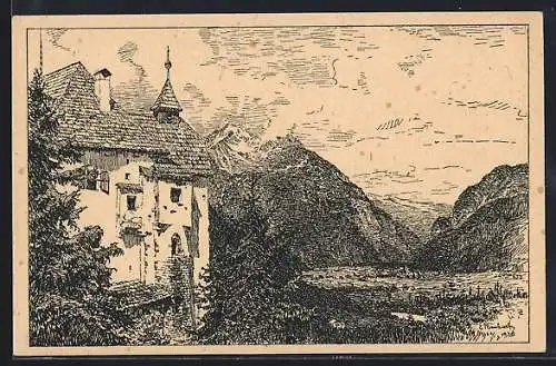 Künstler-AK Eduard Manhart: Stein /Kärnten, Schloss Stein, Hochstadel und Oberdrauburg